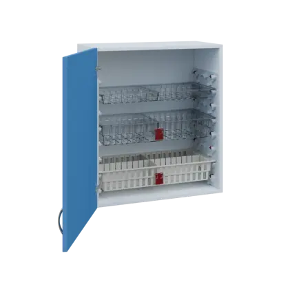 MBH - 65D horní skříňka boxová, 1-dveřová, levá, 770x654x440, korpus bílý, dvířko pastelově modrá